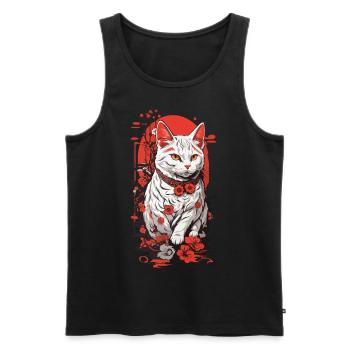 Vintage Asian Cat Ukiyo-E Cherry Blossoms - Men's Premium Organic Tank Top - black - Front - Michal (187cm)