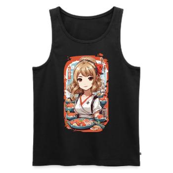 Kawaii Anime Sushi Master Girl Manga Design - Débardeur bio Premium Homme - noir - Devant - Michal (187cm)