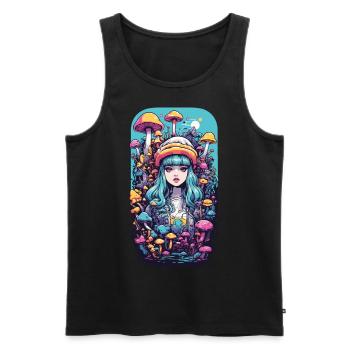 Festival Fantasy Psychedelic Goa Mushroom Girl - Men's Premium Organic Tank Top - black - Front - AI Model Male 178 light (178cm)