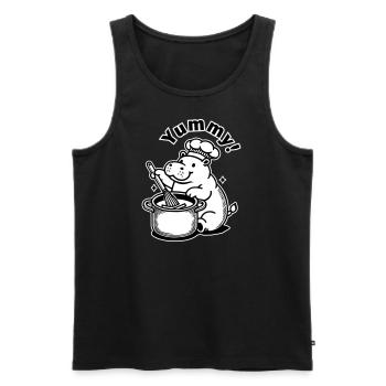 Hippopotame mignon préparant un repas - « Miam ! » Concevoir - Débardeur bio Premium Homme - noir - Devant - AI Model Male 178 light (178cm)