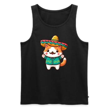 Mignon chat mexicain avec moustache et mexika - Débardeur bio Premium Homme - noir - Devant - AI Model Male 178 light (178cm)