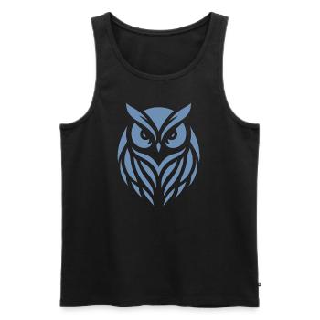 Wise Wood Owl: Tawny Owl silhouette art - Men's Premium Organic Tank Top - black - Front - AI Model Male 178 light (178cm)