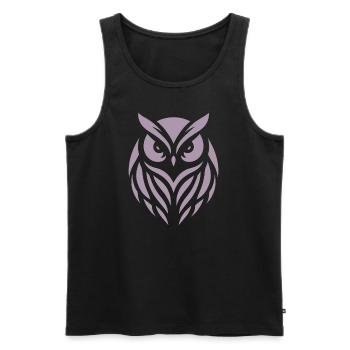 Wise Wood Owl: Tawny Owl silhouette art - Men's Premium Organic Tank Top - black - Front - AI Model Male 178 light (178cm)
