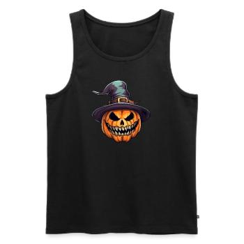 Citrouille d’Halloween effrayante avec chapeau magique - Débardeur bio Premium Homme - noir - Devant - Michal (187cm)