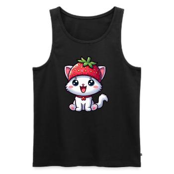 Chat fantaisiste avec fraise et chapeau aux fruits sucrés - Débardeur bio Premium Homme - noir - Devant - Michal (187cm)
