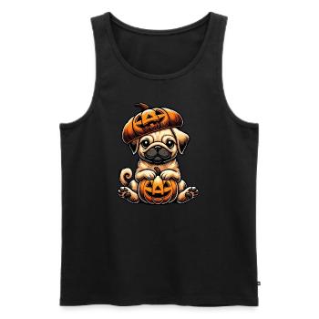 Mignon Halloween Carlin Dessin animé Citrouille Chien Fantaisiste - Débardeur bio Premium Homme - noir - Devant - Michal (187cm)