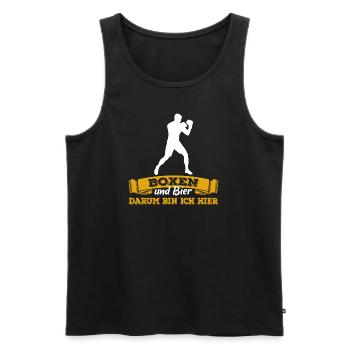 Boxen und Bier, darum bin ich hier - Spruch - Männer Premium Bio Tank Top - Schwarz - Vorne - Michal (187cm)