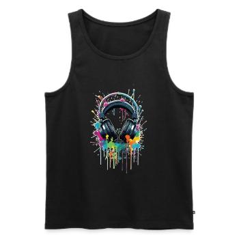 Headphones with colorful splashes of color - Men's Premium Organic Tank Top - black - Front - Michal (187cm)