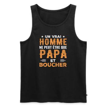 Ein richtiger Mann ist nur Papa und Metzger - Männer Premium Bio Tank Top - Schwarz - Vorne - AI Model Male 178 light (178cm)