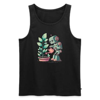Robot qui arrose des plantes - Débardeur bio Premium Homme - noir - Devant - Michal (187cm)