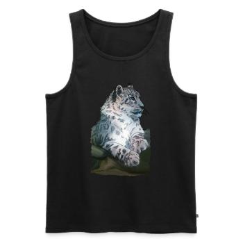 Le Léopard des neiges couché - Débardeur bio Premium Homme - noir - Devant - AI Model Male 178 light (178cm)