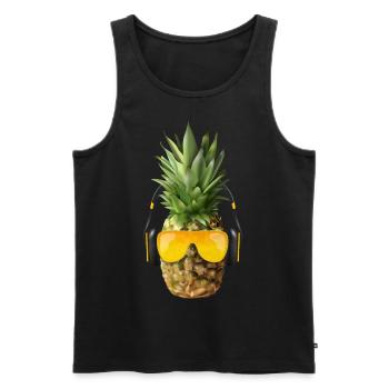 Pineapple with headphones - Men's Premium Organic Tank Top - black - Front - AI Model Male 178 light (178cm)
