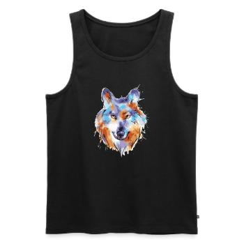 Funny Colorful Wolf Face - Men's Premium Organic Tank Top - black - Front - AI Model Male 178 light (178cm)
