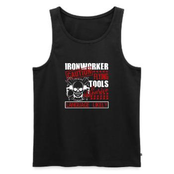Ironworker Caution Flying Tools - Men's Premium Organic Tank Top - black - Front - AI Model Male 178 light (178cm)