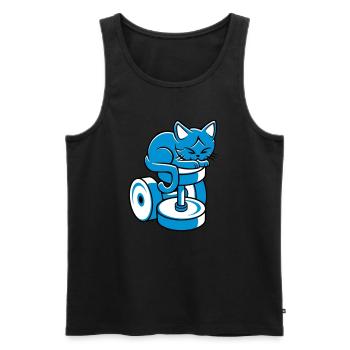 Katze auf Hantel - Männer Premium Bio Tank Top - Schwarz - Vorne - Michal (187cm)