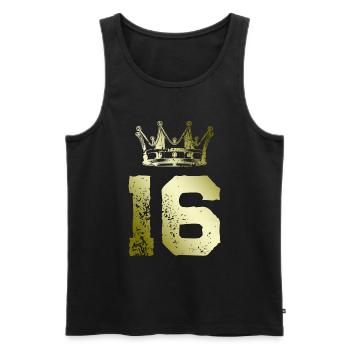 16 Zahl Krone - Männer Premium Bio Tank Top - Schwarz - Vorne - Michal (187cm)