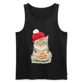 Süße Katze wünscht Frohe Weihnachten - Männer Premium Bio Tank Top - Schwarz - Vorne - AI Model Male 178 light (178cm)
