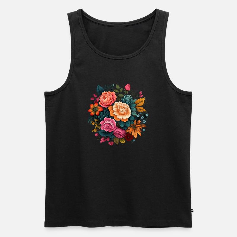 T-Shirts mit psychedelischem Blumenmuster - Männer Premium Bio Tank Top - Schwarz