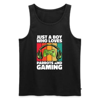 Gamer & Parrots: Video Games & Colorful Adventure - Men's Premium Organic Tank Top - black - Front - AI Model Male 178 light (178cm)