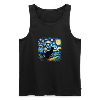 Künstlerische Sternennacht mit Katze – Van Gogh St - Männer Premium Bio Tank Top - Schwarz - Vorne - AI Model Male 178 light (178cm)