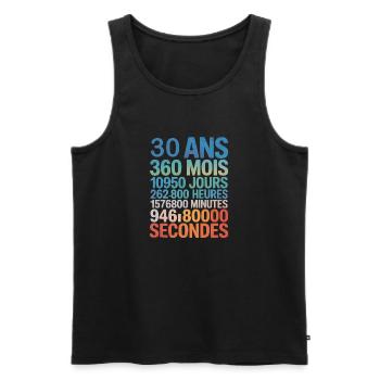 30 ans, 360 mois, 10 950 jours, presque 1 milliard - Débardeur bio Premium Homme - noir - Devant - AI Model Male 178 light (178cm)