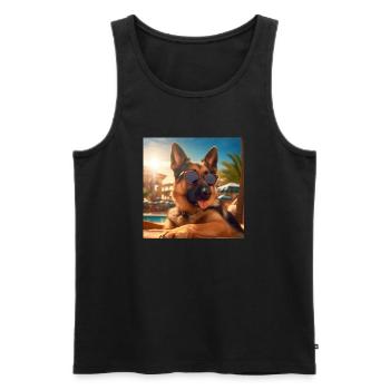 German Shepherd with sunglasses on vacation by the pool - Men's Premium Organic Tank Top - black - Front - Michal (187cm)