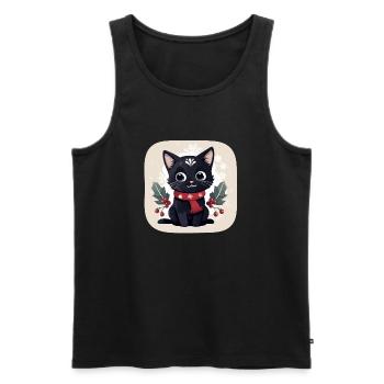 Cute black kitten with Christmas scarf - Men's Premium Organic Tank Top - black - Front - AI Model Male 178 light (178cm)
