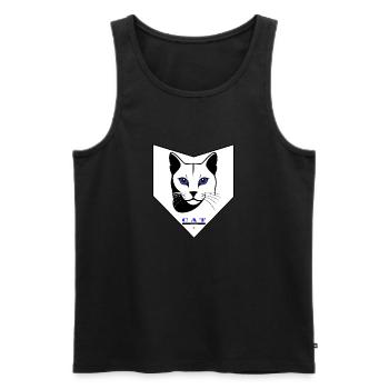 Schwarz-Weiß Katzenkopf -Indigo Augen mit CAT Text - Männer Premium Bio Tank Top - Schwarz - Vorne - AI Model Male 178 light (178cm)