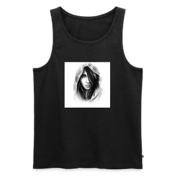 Gezeichnete Frau mit Kapuze - Männer Premium Bio Tank Top - Schwarz - Vorne - AI Model Male 178 light (178cm)