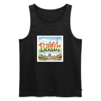 Berlin Aquarell - Männer Premium Bio Tank Top - Schwarz - Vorne - AI Model Male 178 light (178cm)