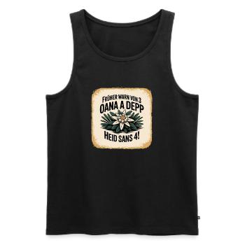 Frueher warn von 3 oana a Depp - Heid sans 4 - Männer Premium Bio Tank Top - Schwarz - Vorne - AI Model Male 178 light (178cm)
