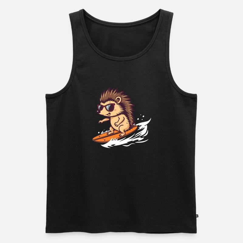 Surfender Igel mit Sonnenbrille - Männer Premium Bio Tank Top - Schwarz