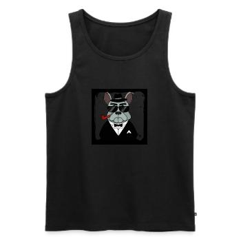 Drôle de chien français de bouledogue de style mafieux - Débardeur bio Premium Homme - noir - Devant - AI Model Male 178 light (178cm)
