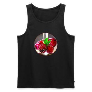 Framboise douce, humide et brillante - Débardeur bio Premium Homme - noir - Devant - AI Model Male 178 light (178cm)