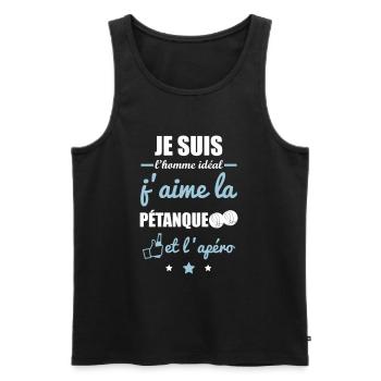 Homme idéal Pétanque, bouliste, humour - Débardeur bio Premium Homme - noir - Devant - Michal (187cm)