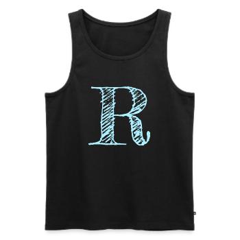 Letter "R" Comic Blue - Men's Premium Organic Tank Top - black - Front - AI Model Male 178 light (178cm)