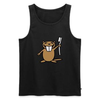 Lustiger Biber mit Zahnbürste - Männer Premium Bio Tank Top - Schwarz - Vorne - Michal (187cm)