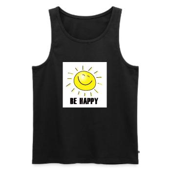 BE HAPPY slogan saying design gift - Men's Premium Organic Tank Top - black - Front - AI Model Male 178 light (178cm)