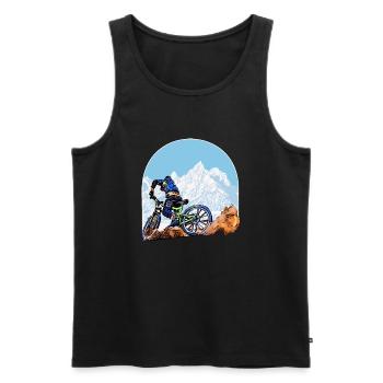 Mountain bike cyclists in front of a mountain backdrop (DDP) - Men's Premium Organic Tank Top - black - Front - AI Model Male 178 light (178cm)