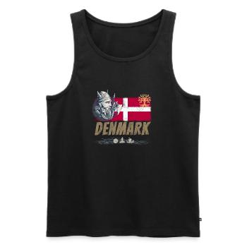 Denmark Vintage Flag Viking and Ship Souveni - Men's Premium Organic Tank Top - black - Front - AI Model Male 178 light (178cm)