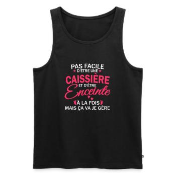 caissière et enceinte / humour caissière enceinte - Débardeur bio Premium Homme - noir - Devant - Michal (187cm)