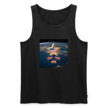 USA, étoiles et ceintures - Débardeur bio Premium Homme - noir - Devant - Michal (187cm)
