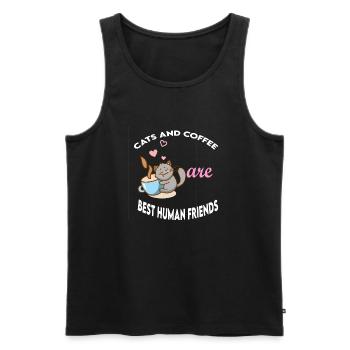 cats and coffee best Human Friends - Débardeur bio Premium Homme - noir - Devant - AI Model Male 178 light (178cm)
