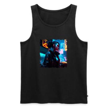 Sci-Fi neon artwork with a young punk in neon - Men's Premium Organic Tank Top - black - Front - AI Model Male 178 light (178cm)