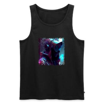 Sci-Fi Cyborg in the dark future of dystopia - Men's Premium Organic Tank Top - black - Front - AI Model Male 178 light (178cm)
