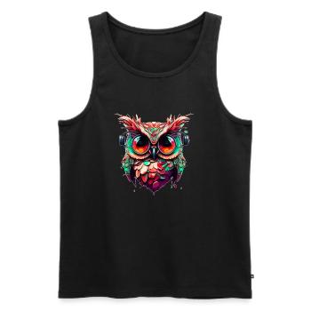 Hibou aux yeux extrêmement grands comme illustration - Débardeur bio Premium Homme - noir - Devant - AI Model Male 178 light (178cm)
