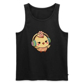 Kawaii Süßes Happy Buntes Huhn mit Kopfhörern - Männer Premium Bio Tank Top - Schwarz - Vorne - Michal (187cm)