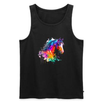 Idée Passion Chevaux Cavalier Aquarelle Splash Art - Débardeur bio Premium Homme - noir - Devant - AI Model Male 178 light (178cm)