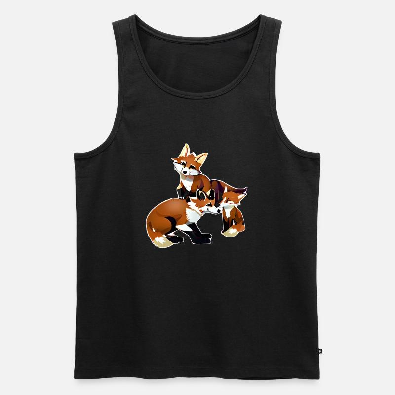 Fuchs mit Jungen - Männer Premium Bio Tank Top - Schwarz