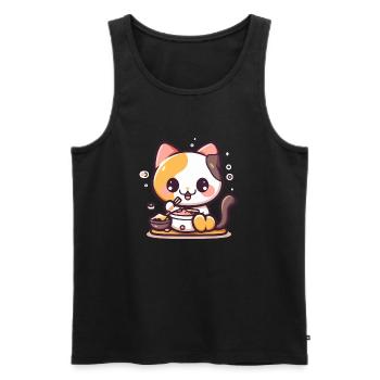 Le chat gourmand - Débardeur bio Premium Homme - noir - Devant - AI Model Male 178 light (178cm)